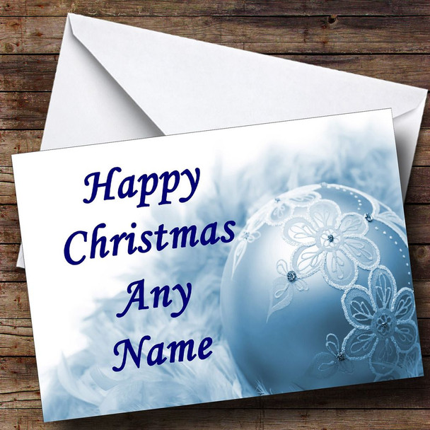 Blue Lace Bauble Christmas Card Customised
