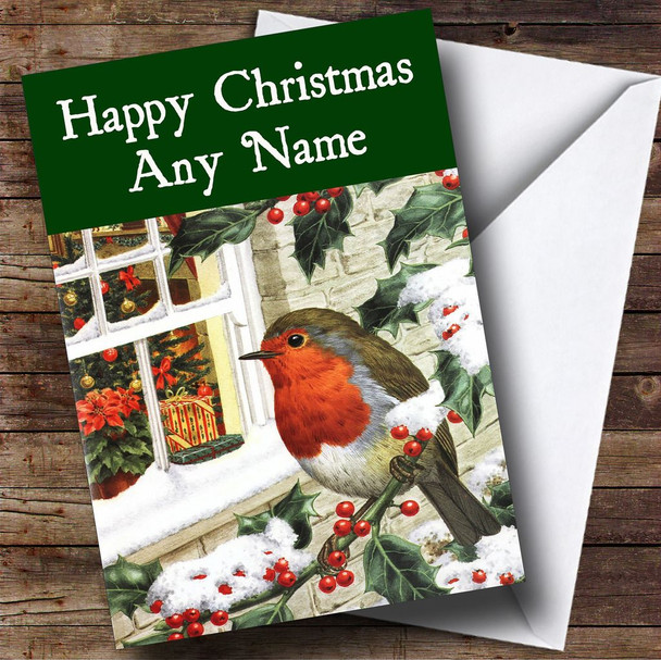 Xmas Robin Green Christmas Card Customised