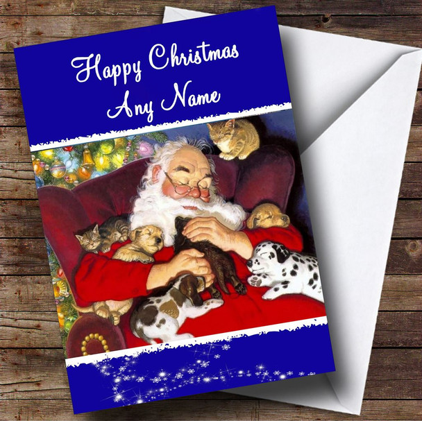 Sleeping Santa And Dogs Christmas Card Customised