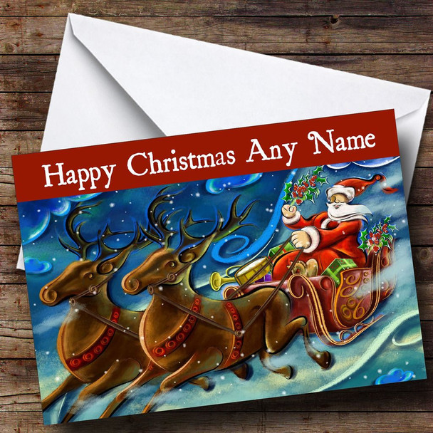 Santa And Reindeer Christmas Card Customised