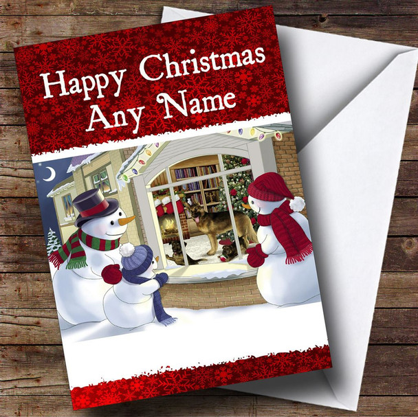 Red Snowmen And Dog Christmas Card Customised