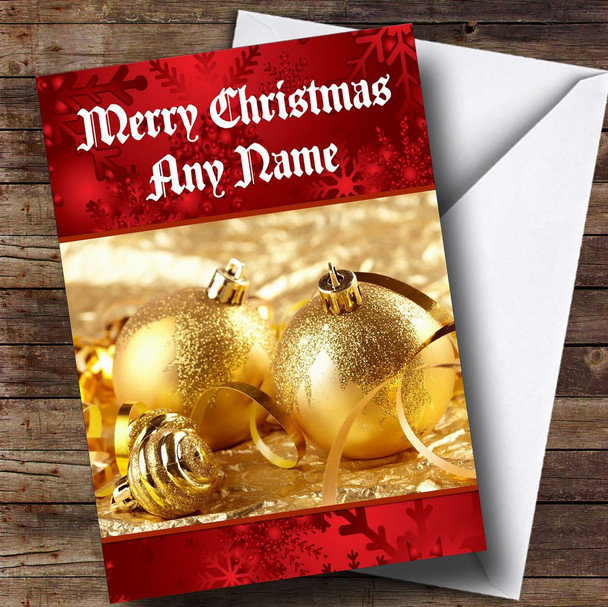 Gold Baubles Customised Christmas Card