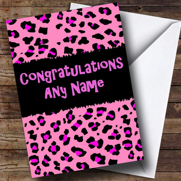 Pink Leopard Print Customised Congratulations Card