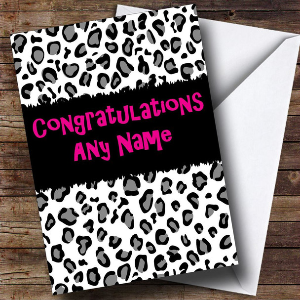 Black And White Leopard Print Customised Congratulations Card