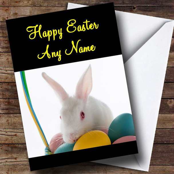 White Easter Bunny Rabbit Customised Easter Card