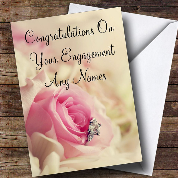 Stunning Pale Pink Rose & Diamond Customised Romantic Engagement Card