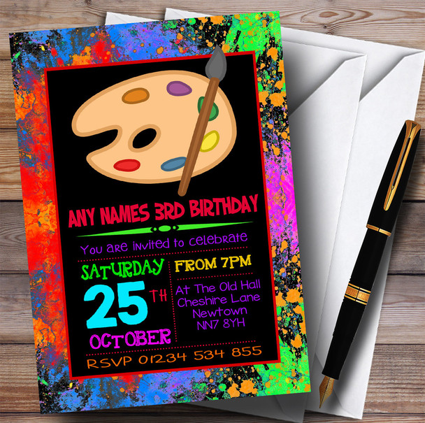 Black Splatter Paint Children's Birthday Party Invitations