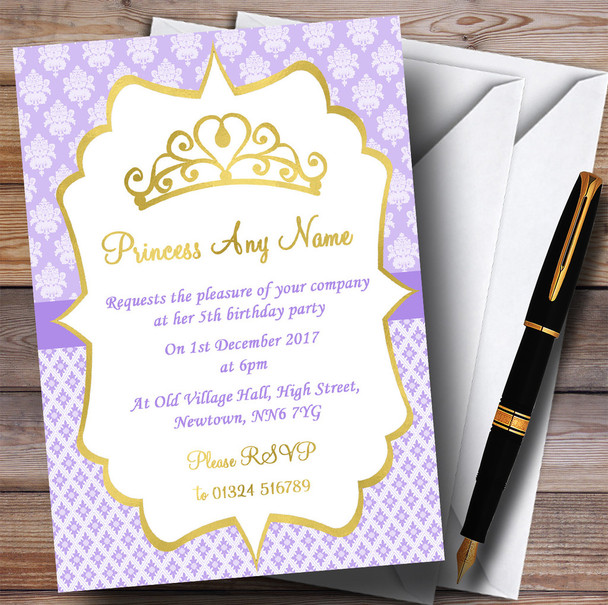 Purple & Gold Crown Princess Children's Birthday Party Invitations
