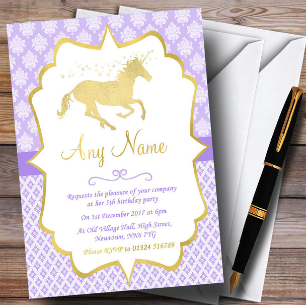 Purple & Gold Magical Unicorn Children's Birthday Party Invitations