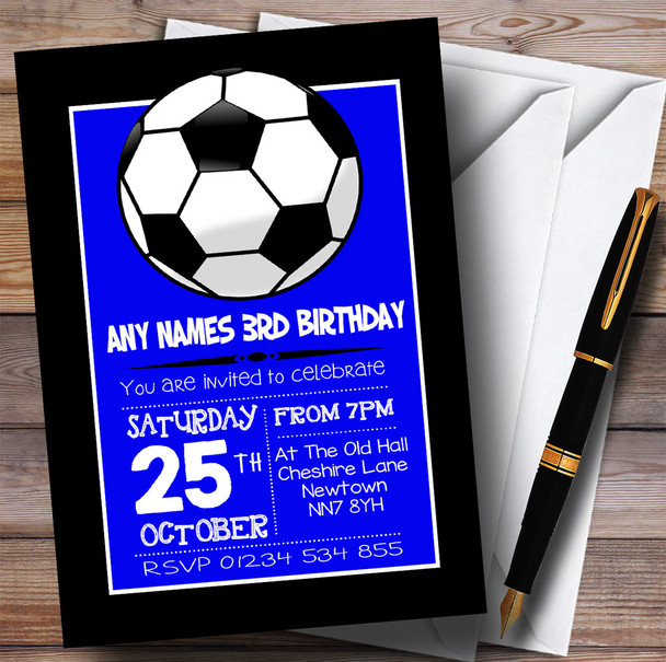 Blue & Black Football Children's Birthday Party Invitations