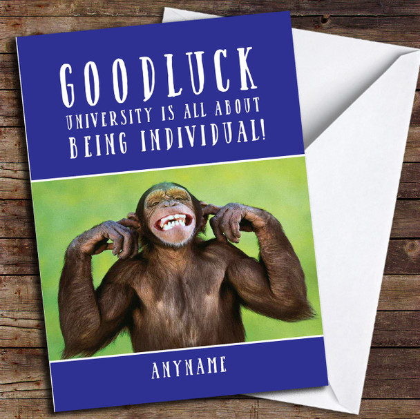 Funny Chimp University Individual Customised Good Luck Card