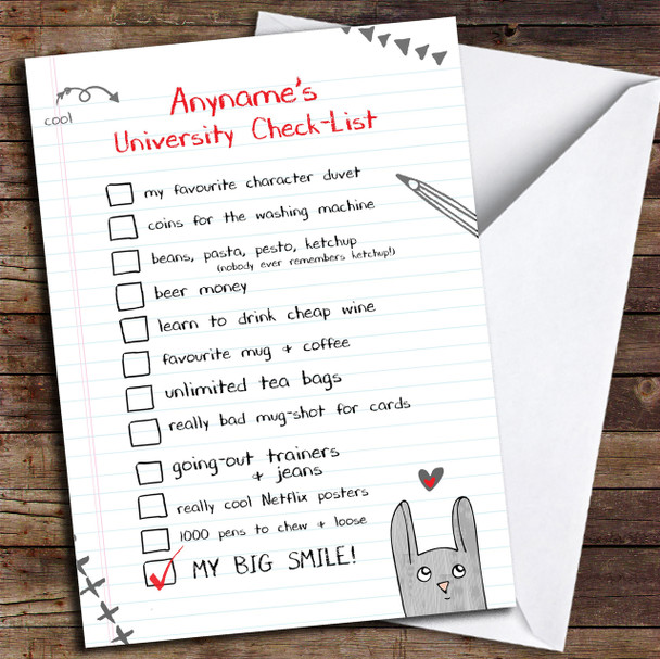 Funny University Check-List Customised Good Luck Card