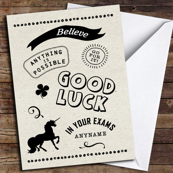 Unicorn Silhouette Modern Exams Customised Good Luck Card