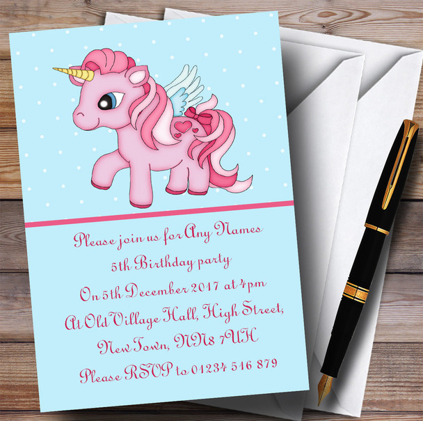 Blue & Pink Unicorn Children's Birthday Party Invitations