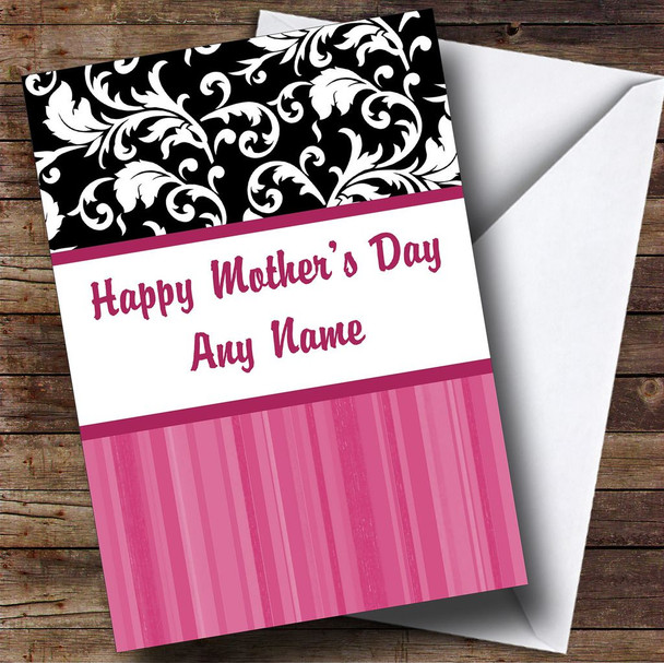 Stripe & Pink And Damask Customised Mother's Day Card
