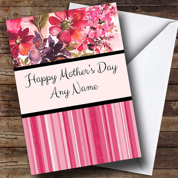 Stripe & Hot Pink Watercolour Floral Customised Mother's Day Card