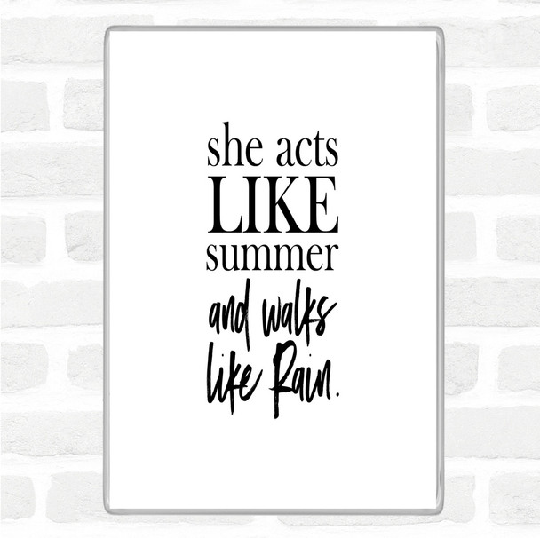 White Black Acts Like Summer Quote Magnet