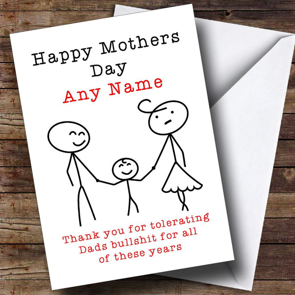 Funny Tolerating Dad Customised Mothers Day Card