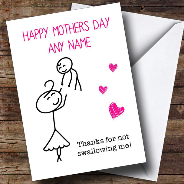 Funny Rude Thanks For Not Swallowing Customised Mothers Day Card