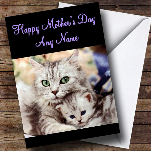Cat Snuggling Her Kitten Customised Mother's Day Card