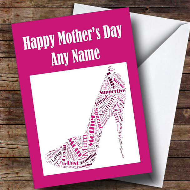 Pink High Heel Shoe Word Art Customised Mother's Day Card