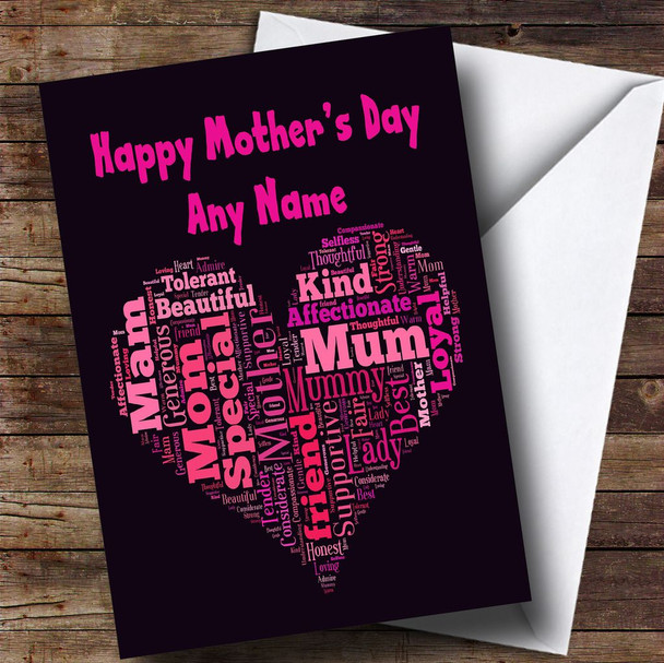 Black Hot Pink Word Art Customised Mother's Day Card