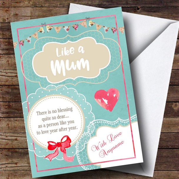 Customised Vintage Teal Lace Bunting Poem Like A Mum Mothers Day Card