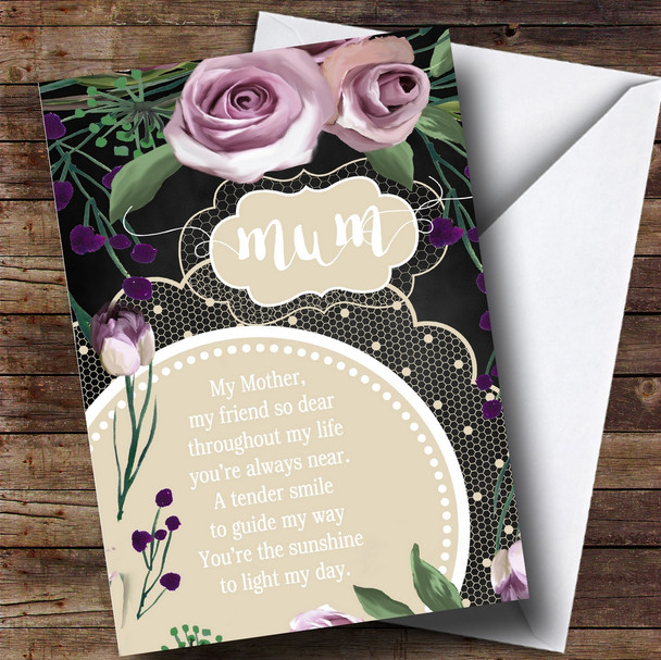 Customised Vintage Chalk Violet Floral Poem Mothers Day Card