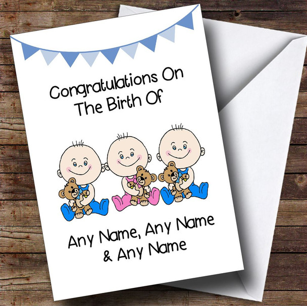New Baby Arrival Baby Triplets 2 Boys 1 Girl Customised New Baby Card