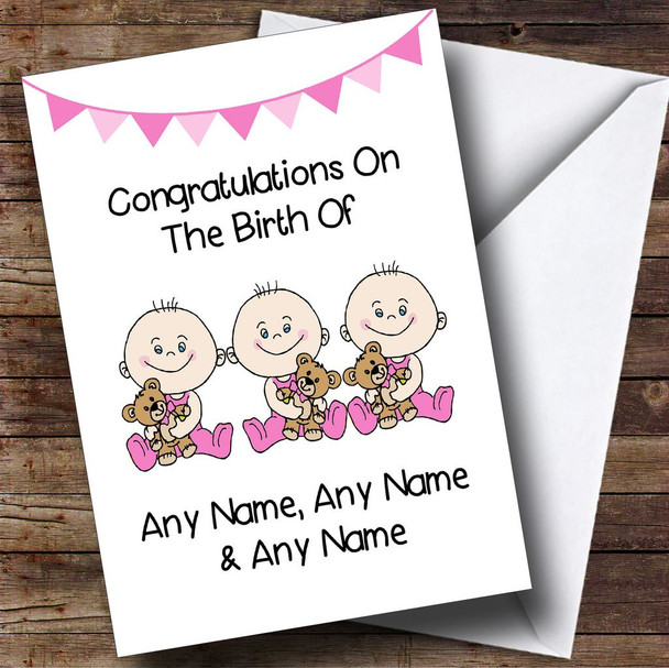 New Baby Arrival Baby Girl Triplet Daughters Customised New Baby Card