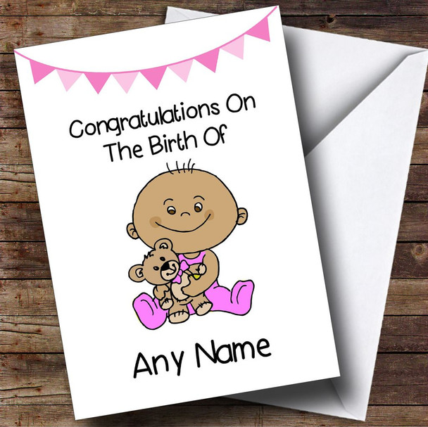 New Baby Arrival Baby Girl Brown Skinned Customised New Baby Card