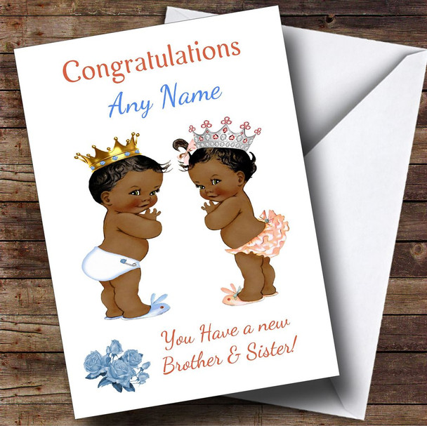 You Have Twin Brother & Sister Black Baby's Customised New Baby Card