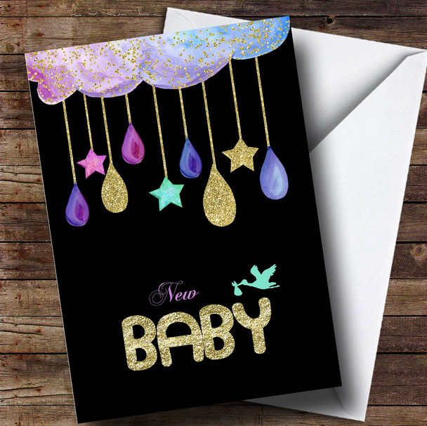 Customised Sparkle Cloud Stork New Baby Card