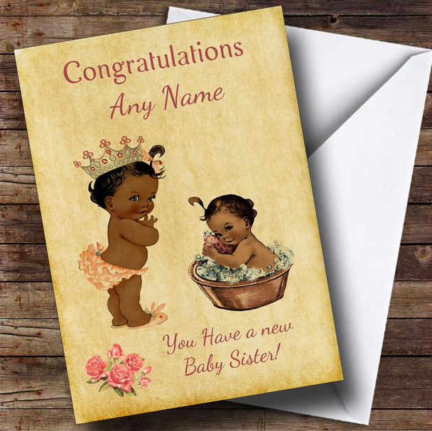 Pretty Vintage Black Baby Girl You're A Big Sister Customised Sibling Card