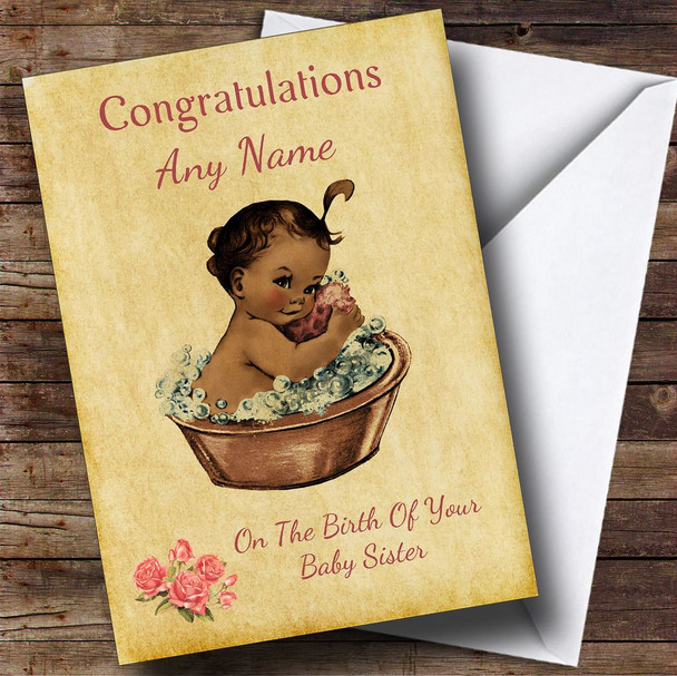 Pretty Vintage Black Baby Girl Sister Customised Sibling Card