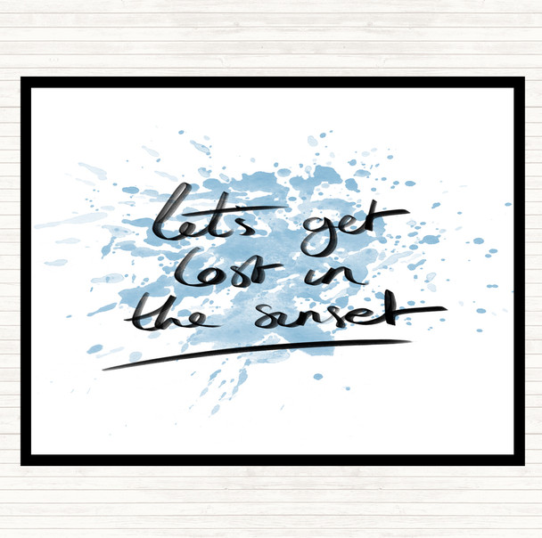 Blue White Lets Get Lost Sunset Inspirational Quote Mouse Mat