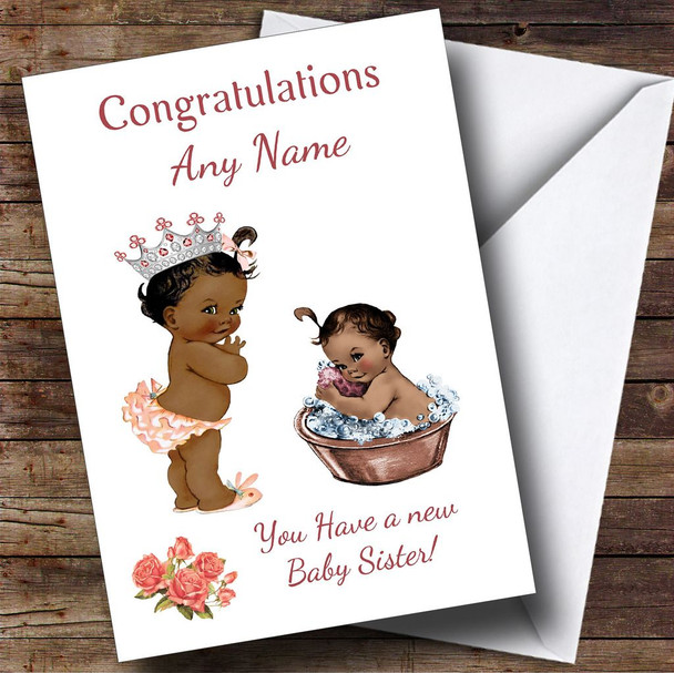 Cute Vintage Black Baby Girl You're A Big Sister Customised Sibling Card