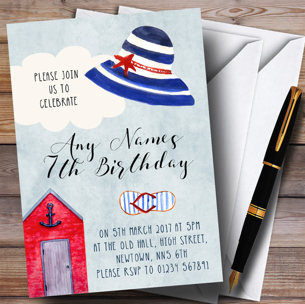 Vintage Beach Hut Children's Birthday Party Invitations