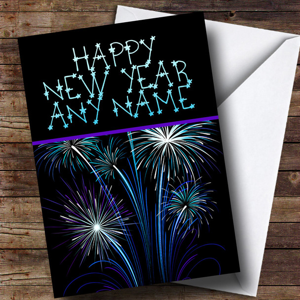 Blue & Purple Fireworks Customised New Years Card