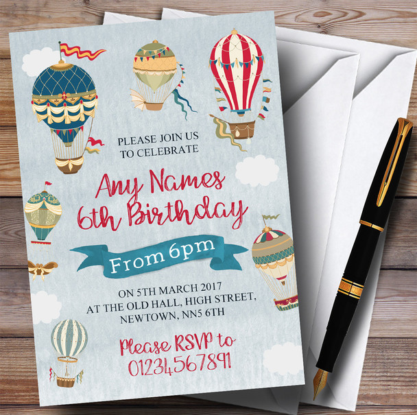 Vintage Boys Hot Air Balloon Children's Birthday Party Invitations