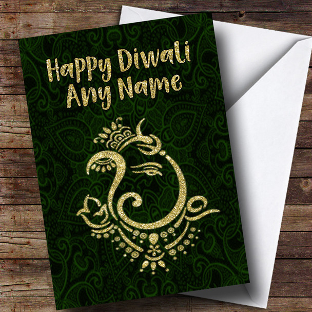 Hindu Pattern Ganesh Green Customised Diwali Card