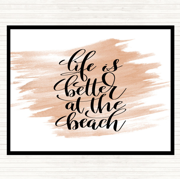 Watercolour Life Better At Beach Quote Mouse Mat