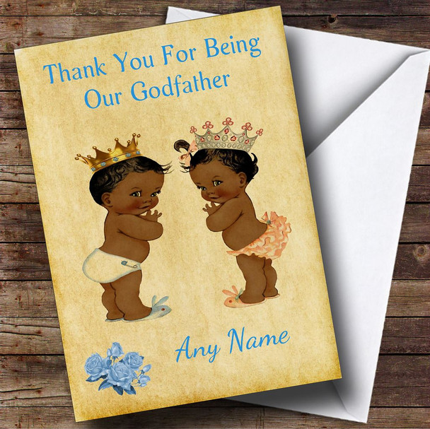 Twin Black Boy & Girl Godfather Customised Thank You Card