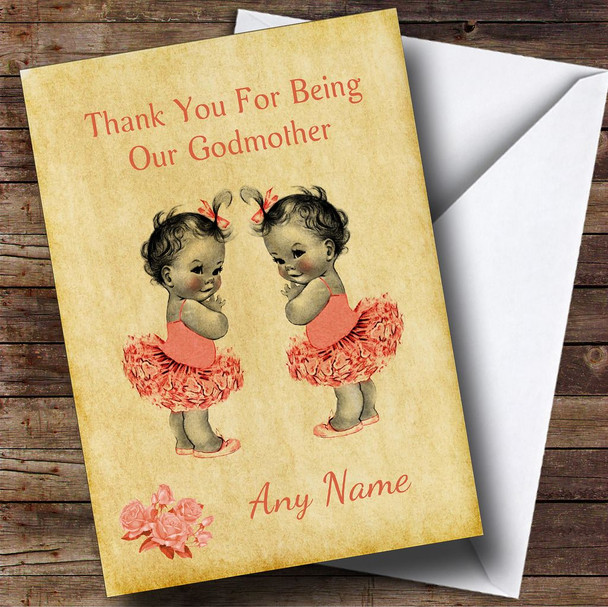 Twin Baby Girls Godmother Customised Thank You Card