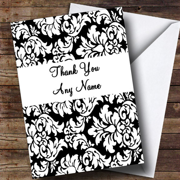 Floral Black White Damask Customised Thank You Card