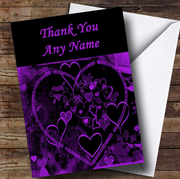 Purple And Black Love Heart Customised Thank You Card