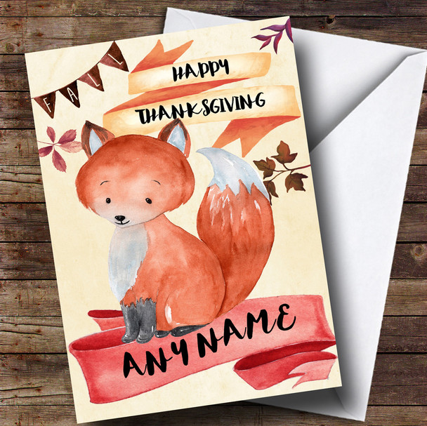 Watercolour Fox Customised Thanksgiving Card