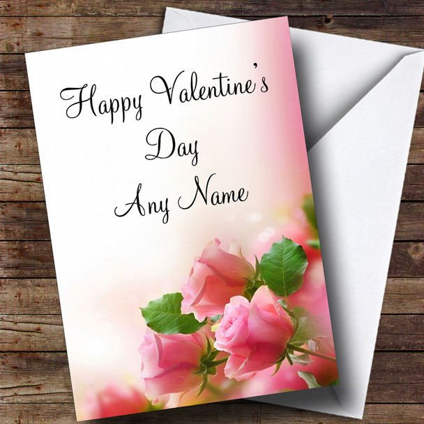 Beautiful Soft Pink Pastel Roses Customised Valentine's Day Valentines Card