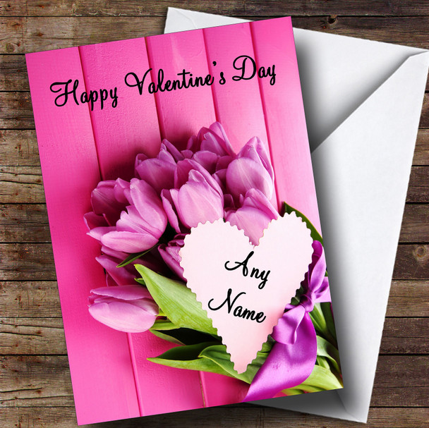 Pink Bunch Of Flowers Romantic Customised Valentine's Card