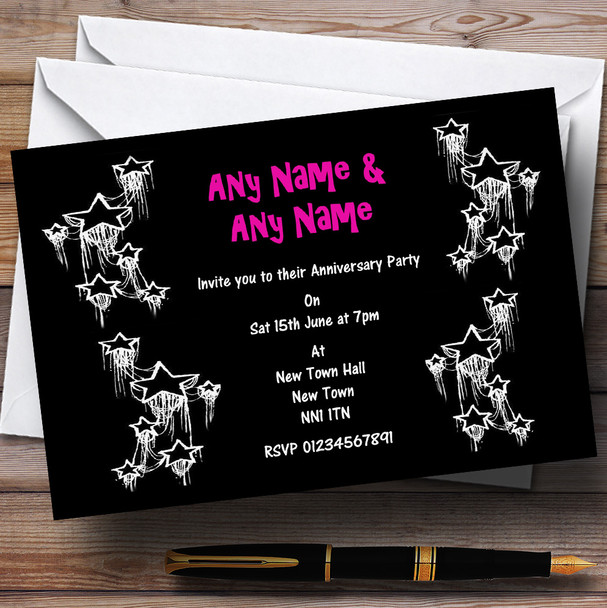 Black Hot Pink White Wedding Anniversary Party Customised Invitations